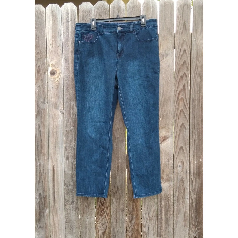 Secrets Jeans Woman's 12 Glitter Pockets Straight Leg‎ Blue Jeans By David Vered